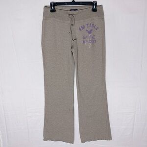 Vintage American Eagle Outfitters Wide Leg Tan Sweatpants W Purple Logo S